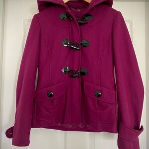 Vintage Y2K Guess Hooded Peacoat Wool Women’s Small Purple & Black Buttons 2000s